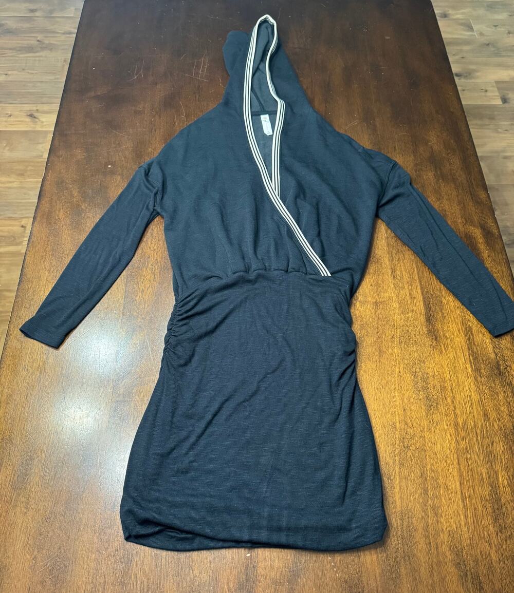 Daily Practice x Anthropologie Black Hooded Wrap-Style Dress with Contrast Trim